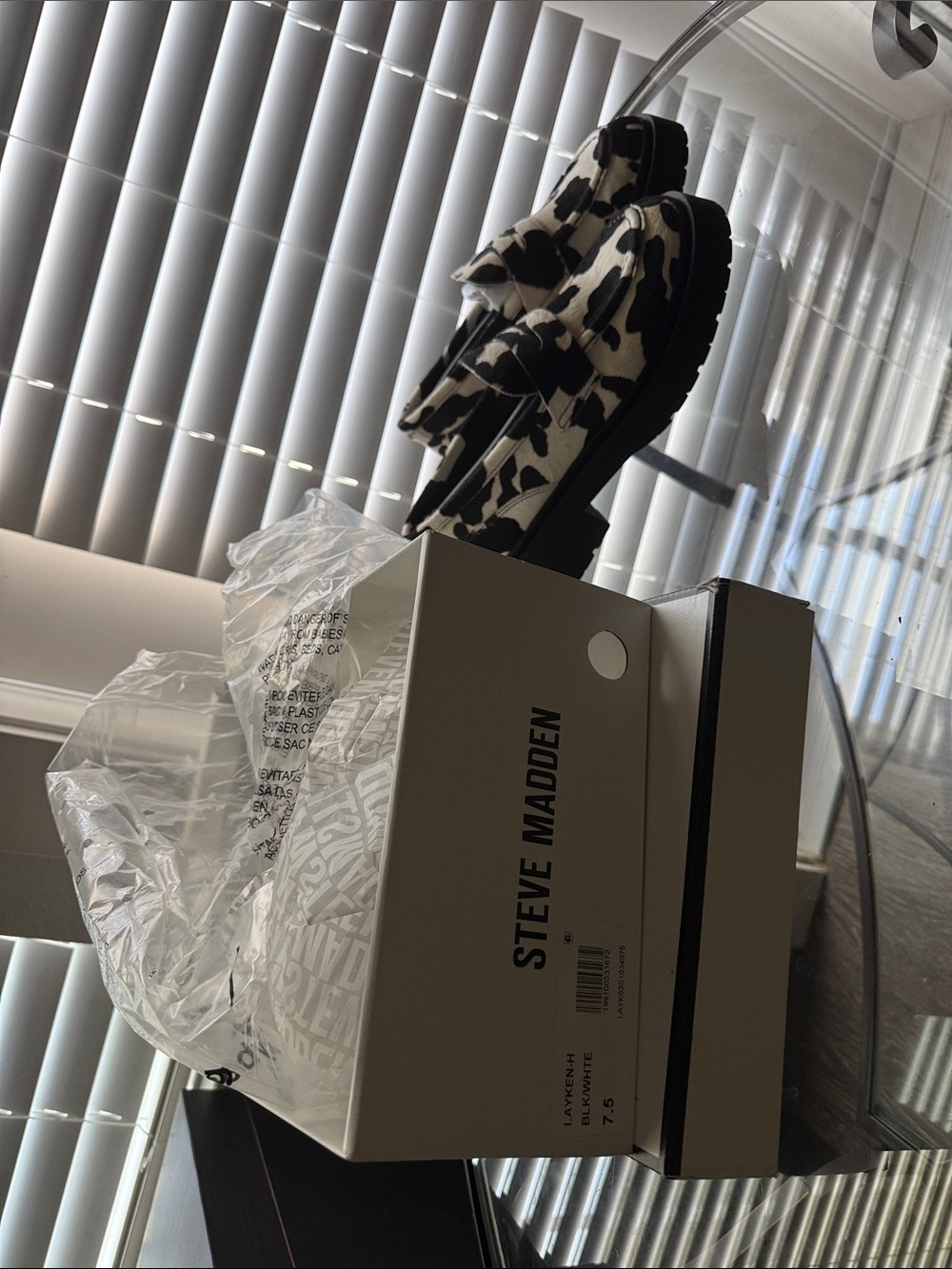 NWT Steve Madden Layken Cow Print Chunky Heel Loafers - Picture 6 of 6